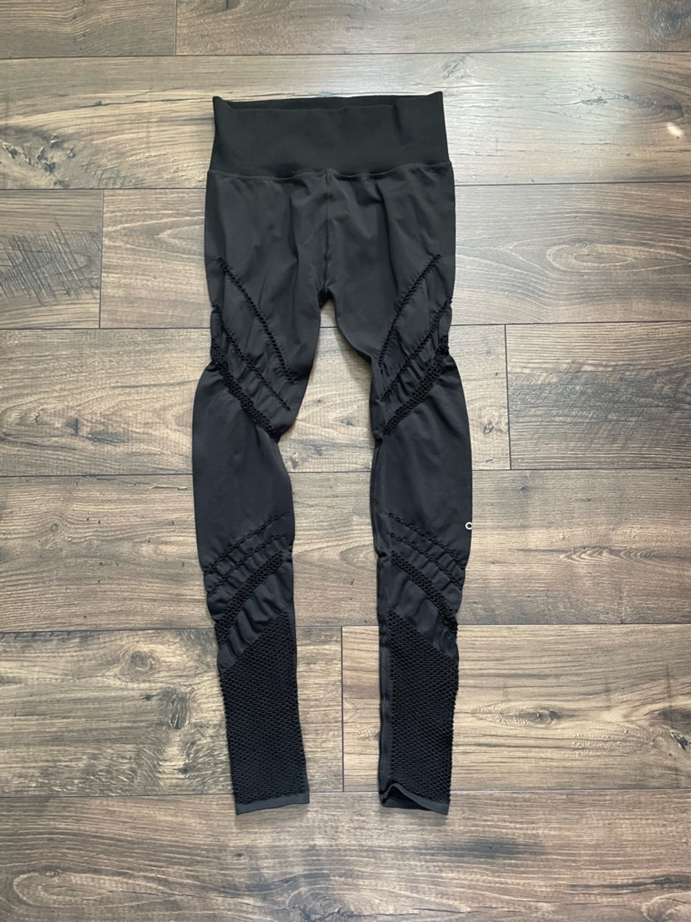 NEW ALO Yoga Black Ribbed Fishnet  High-Waist Leggings Small